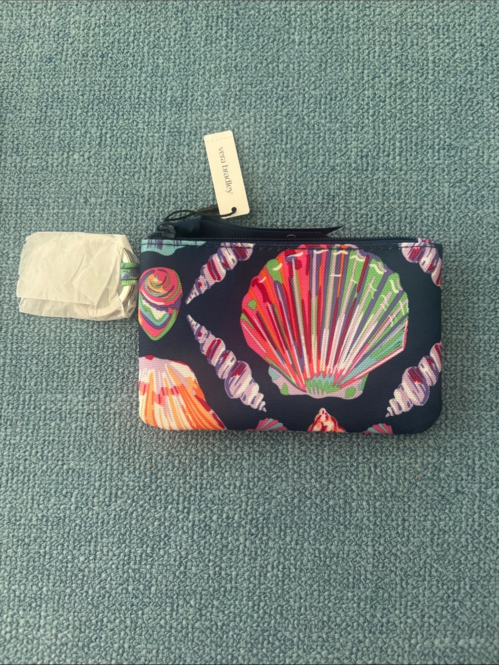 Vera Bradley Navy Seashell Print Zip ID Pouch